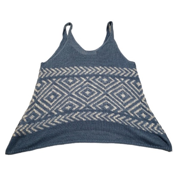 HOLLISTER Blue & White Knit Nordic Print Scoopneck Swing Tank Top - Picture 2 of 6